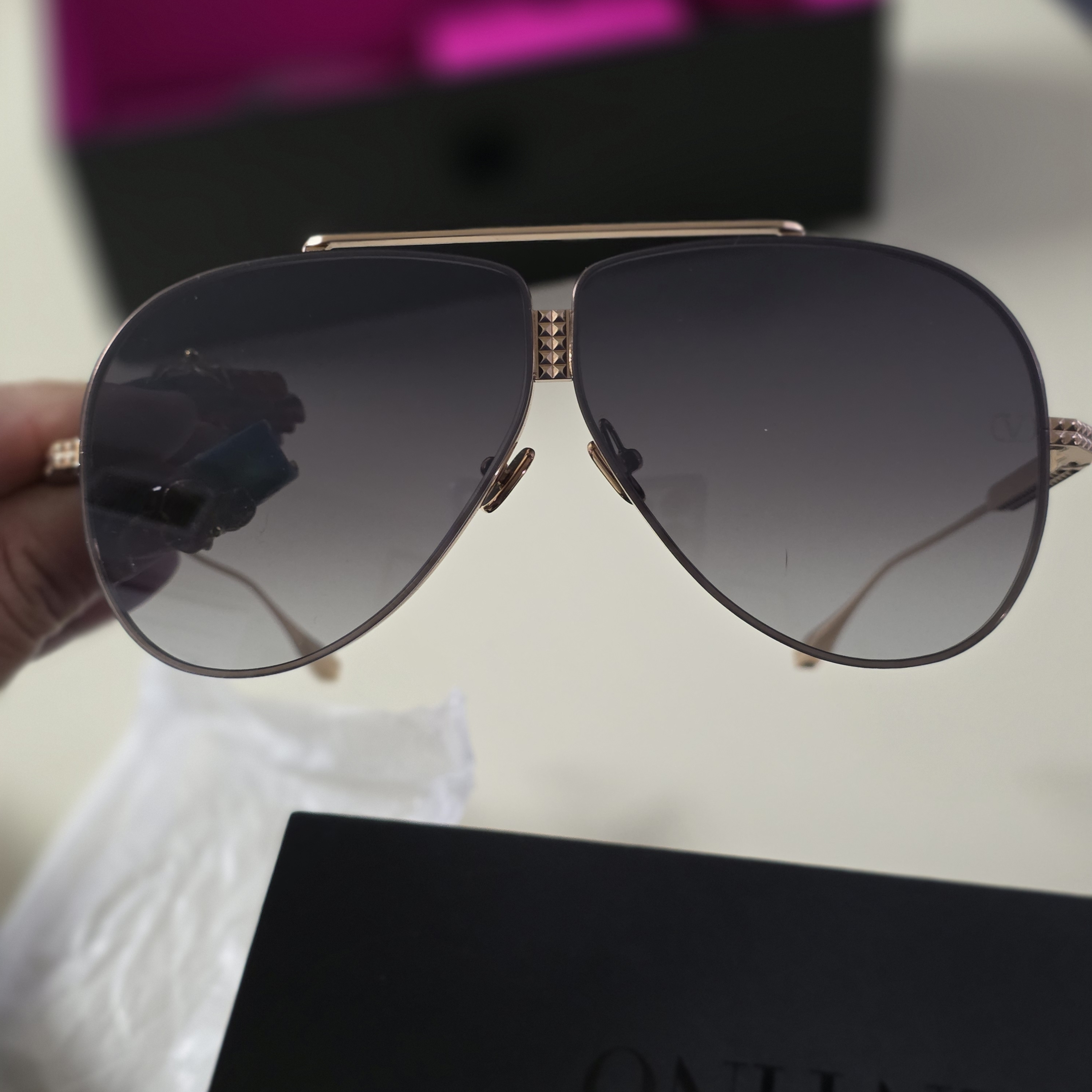 Valentino Black And Gold Aviator Sunglasses